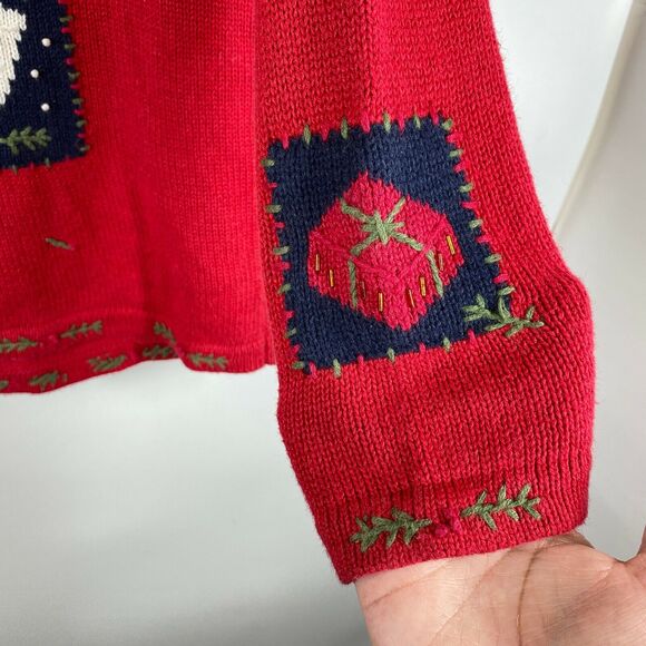 The Quacker Factory Womens Red Santa Christmas Button Up Cardigan Sweater Sz M - Picture 3 of 10